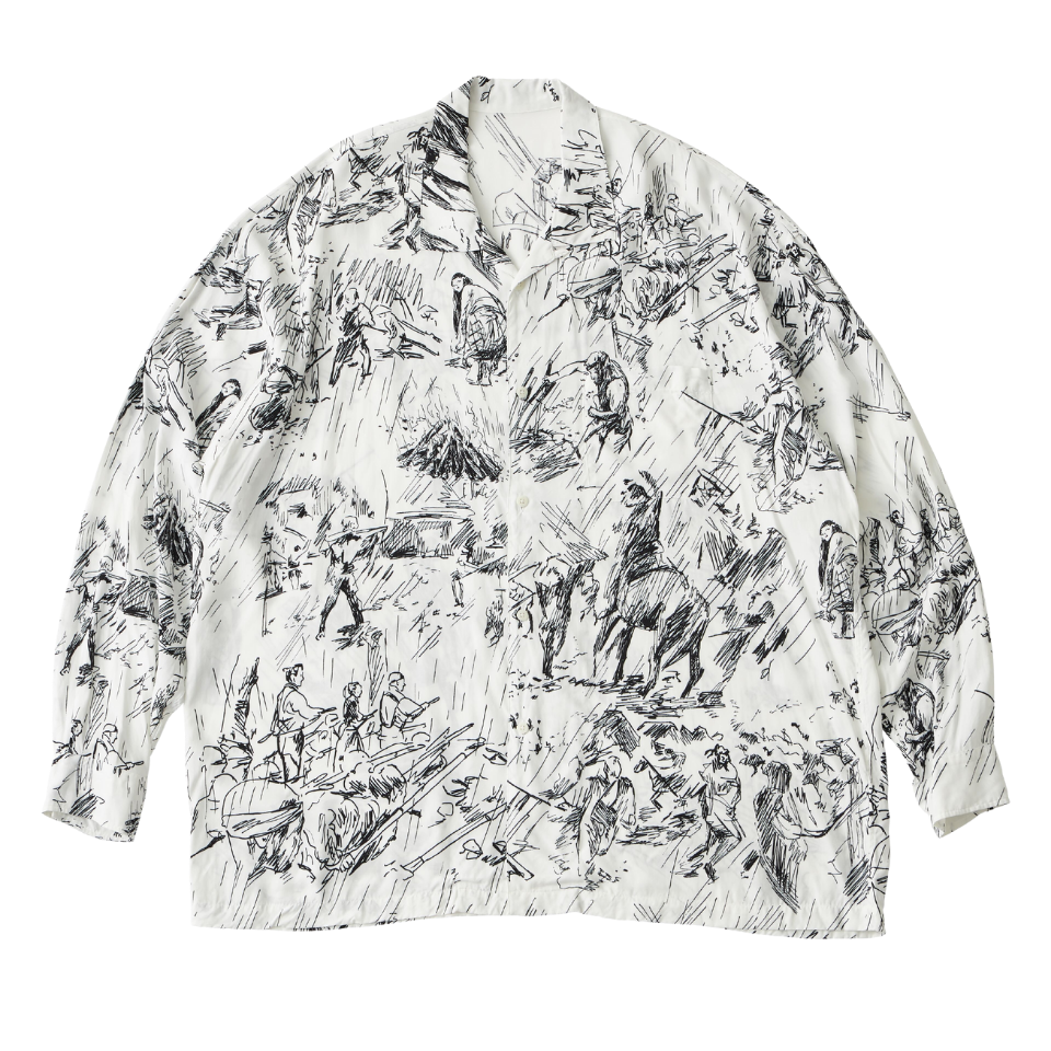 ALOHA LONG SHIRT 七人の侍 PC ORIGINAL ILLUSTRATION - WHITE – SEVEN SAMURAI 70TH  ANNIVERSARY | PORTER CLASSIC