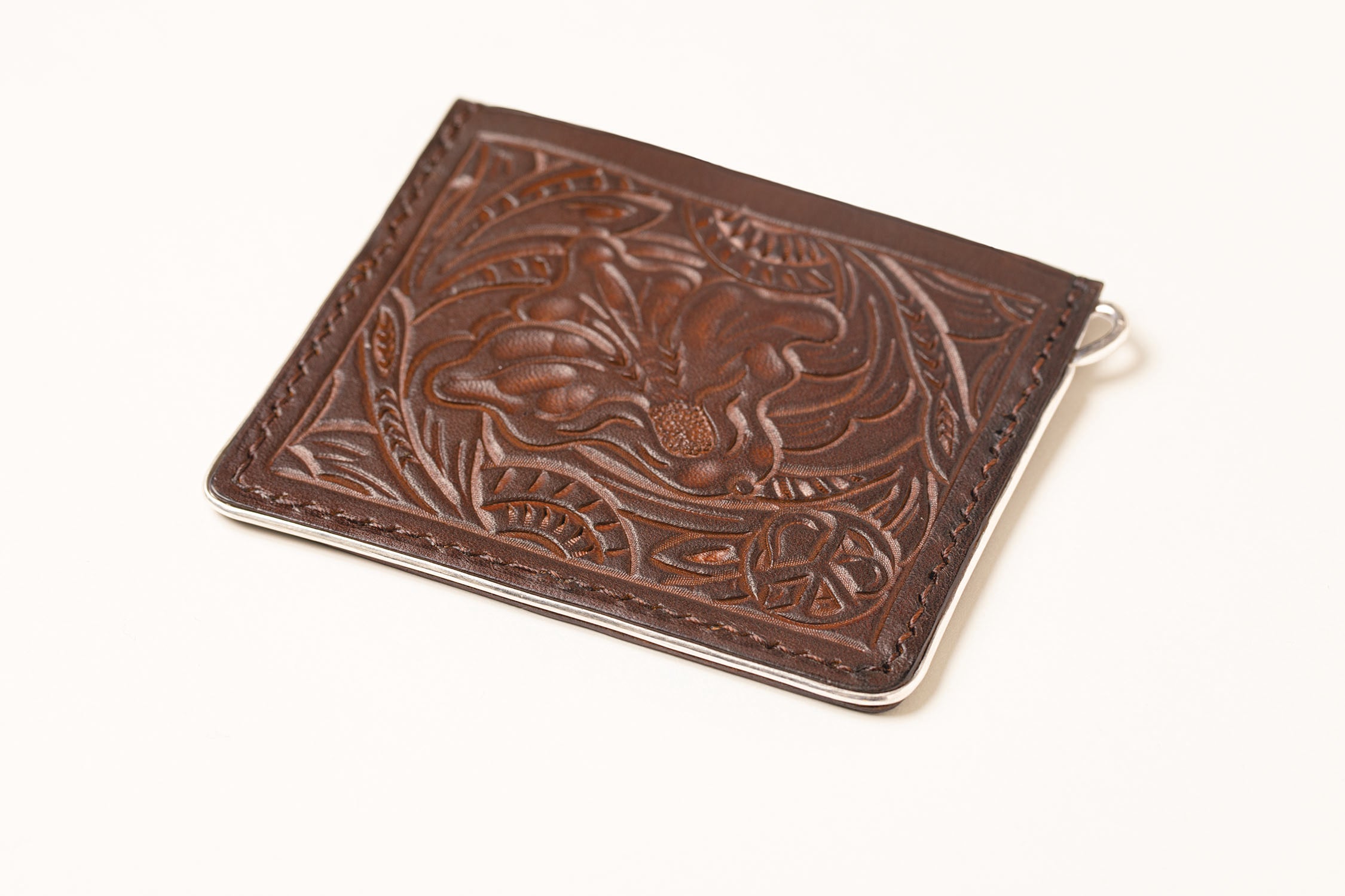 HAND CARVED LEATHER 天国と地獄 CARD CASE BY KICHIZO - BLACK