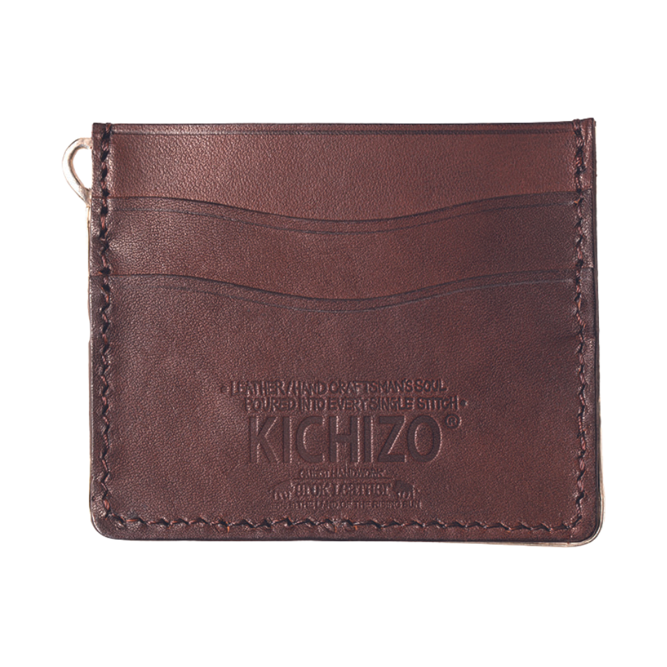 HAND CARVED LEATHER 天国と地獄 CARD CASE BY KICHIZO - BROWN